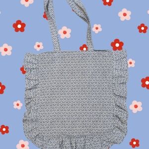Blue Patterned Ruffle Tote Bag - Women